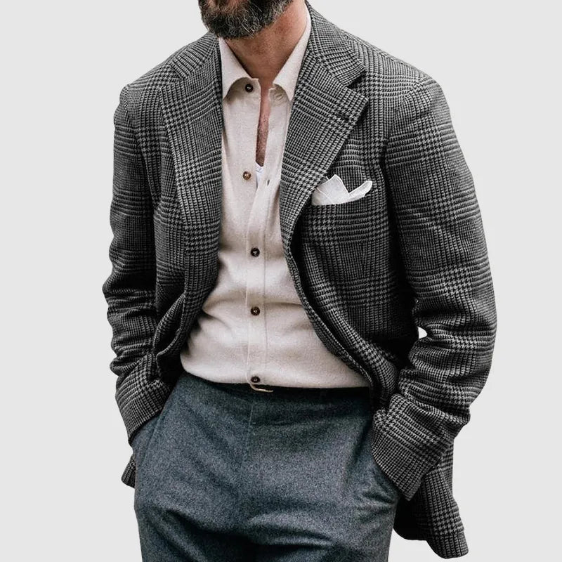 Men's Checkered Blazer Tailored Fit Notched Lapel Classic - Nalani - UK Fashion Clothing and Decor