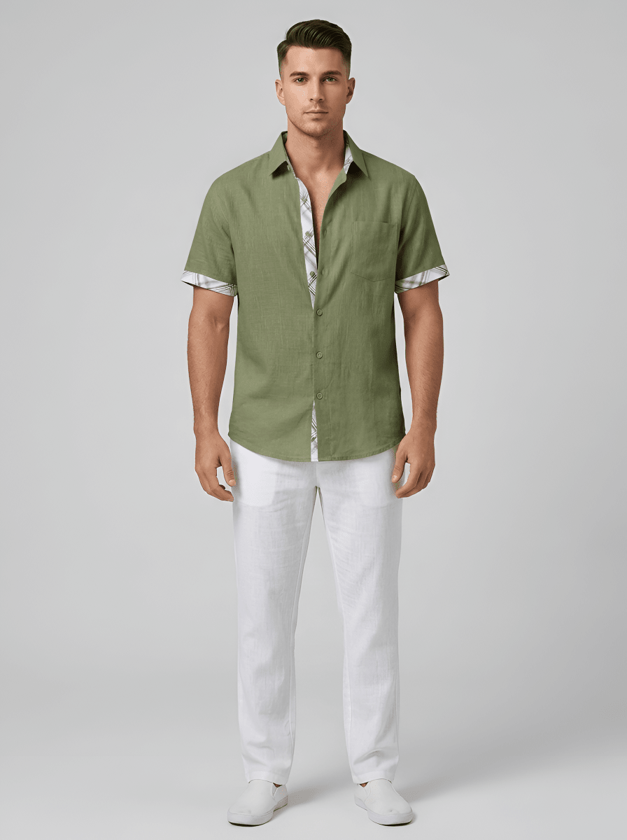 Men's Cotton Short Sleeve Button Front Shirt for Summer Casual - Nalani - UK and AUS Fashion Clothing and Decor