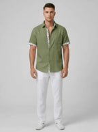 Men's Cotton Short Sleeve Button Front Shirt for Summer Casual