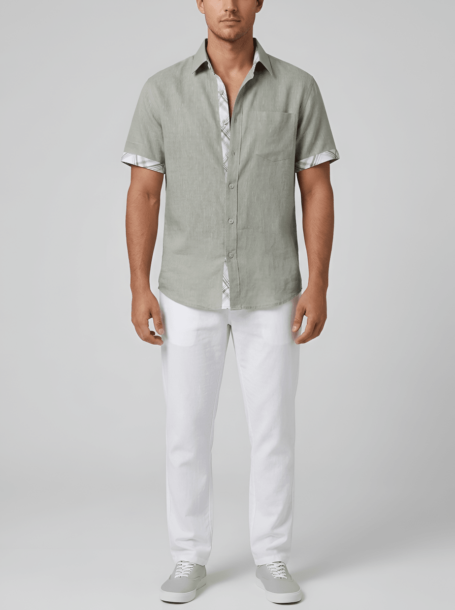 Men's Cotton Short Sleeve Button Front Shirt for Summer Casual - Nalani - UK and AUS Fashion Clothing and Decor