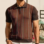 Men's Fine Knit Polo Shirt With Houndstooth Jacquard Panel - Nalani - UK Fashion Clothing and Decor