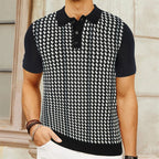 Men's Fine Knit Polo Shirt With Houndstooth Jacquard Panel - Nalani - UK Fashion Clothing and Decor