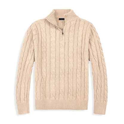 Mens Half Zip Cable Knit Sweater For Classic Winter Layer - Nalani - UK Fashion Clothing and Decor