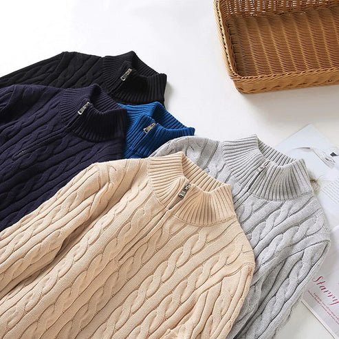 Mens Half Zip Cable Knit Sweater For Classic Winter Layer - Nalani - UK Fashion Clothing and Decor
