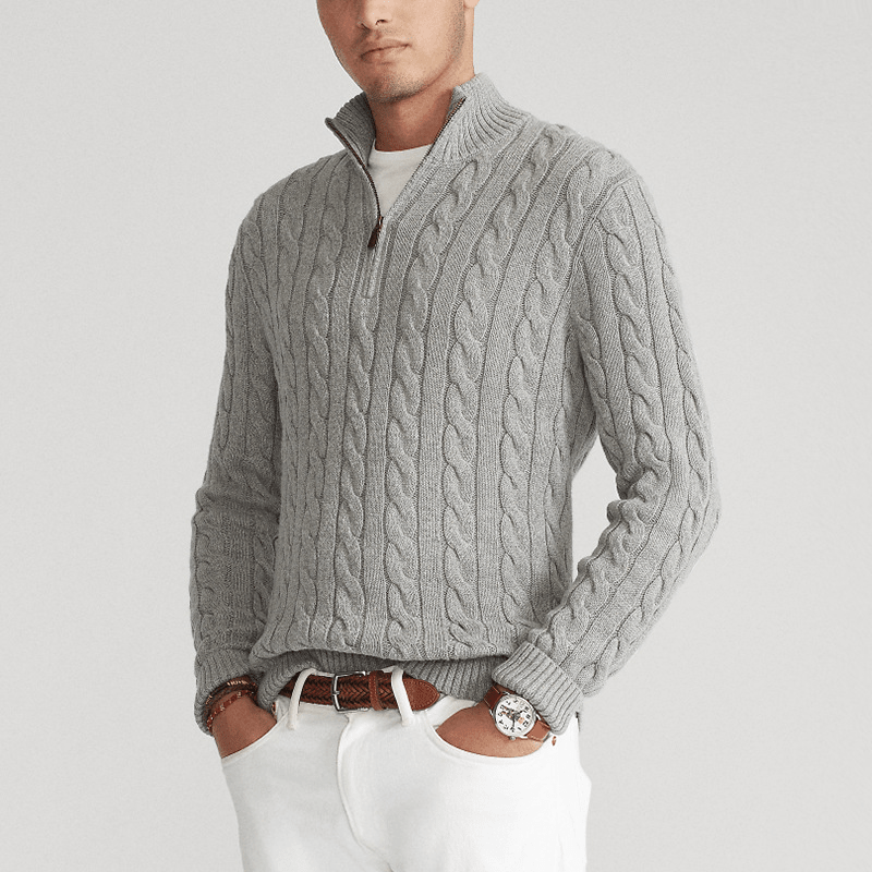 Mens Half Zip Cable Knit Sweater For Classic Winter Layer - Nalani - UK Fashion Clothing and Decor