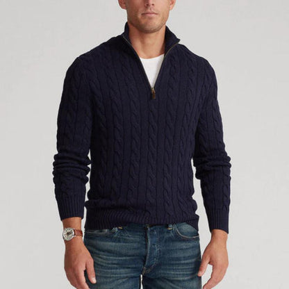 Mens Half Zip Cable Knit Sweater For Classic Winter Layer - Nalani - UK Fashion Clothing and Decor