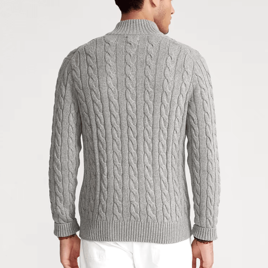 Mens Half Zip Cable Knit Sweater For Classic Winter Layer - Nalani - UK Fashion Clothing and Decor