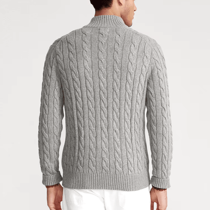 Mens Half Zip Cable Knit Sweater For Classic Winter Layer - Nalani - UK Fashion Clothing and Decor