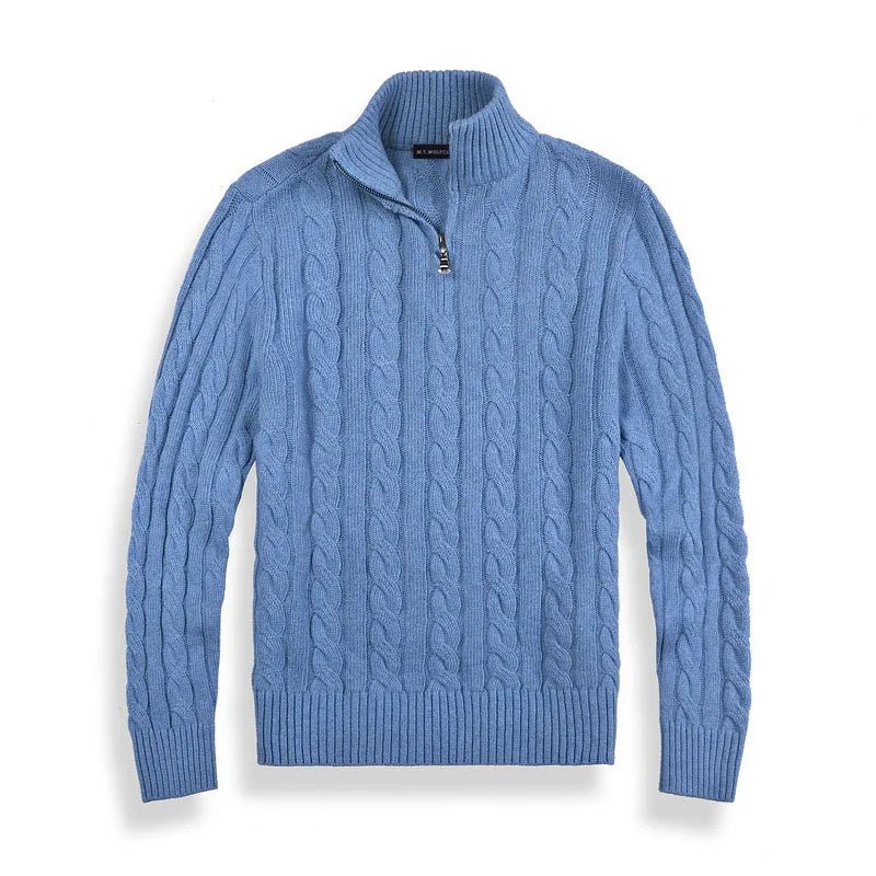 Mens Half Zip Cable Knit Sweater For Classic Winter Layer - Nalani - UK Fashion Clothing and Decor