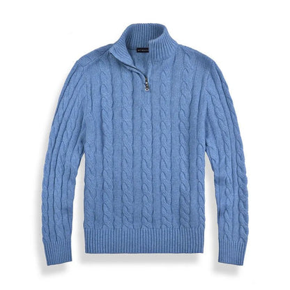 Mens Half Zip Cable Knit Sweater For Classic Winter Layer - Nalani - UK Fashion Clothing and Decor