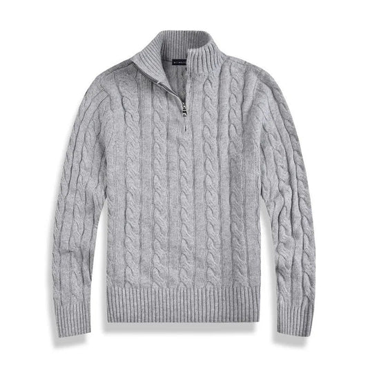 Mens Half Zip Cable Knit Sweater For Classic Winter Layer - Nalani - UK Fashion Clothing and Decor