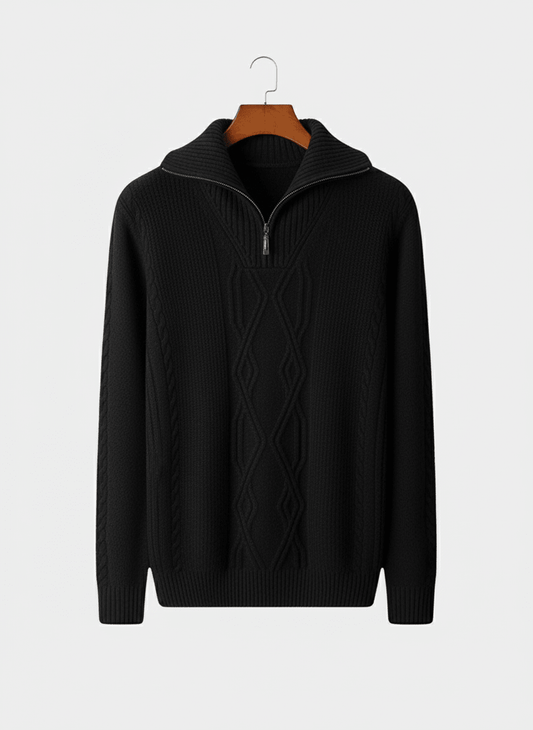 Mens Half Zip Cable Knit Sweater With Fold Collar All Season Casual Layer - Nalani - UK Fashion Clothing and Decor