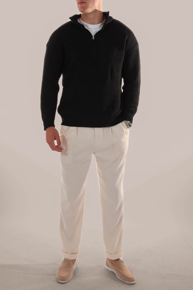 Men's Half Zip Jumper Knitted Stand Collar Rib Trim Warm Layer - Nalani - UK Fashion Clothing and Decor