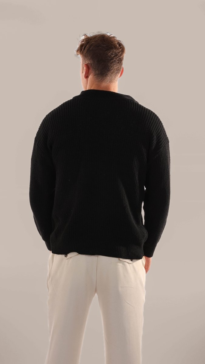 Men's Half Zip Jumper Knitted Stand Collar Rib Trim Warm Layer - Nalani - UK Fashion Clothing and Decor