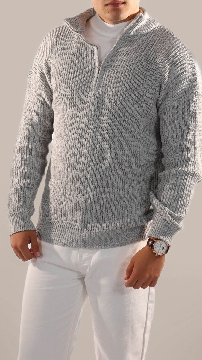 Men's Half Zip Jumper Knitted Stand Collar Rib Trim Warm Layer - Nalani - UK Fashion Clothing and Decor