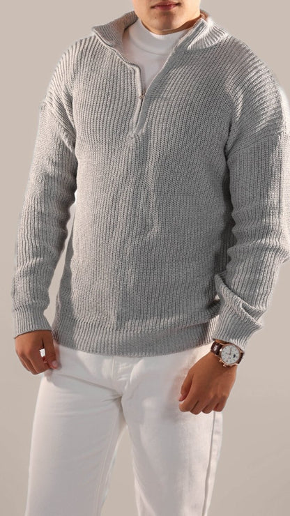 Men's Half Zip Jumper Knitted Stand Collar Rib Trim Warm Layer - Nalani - UK Fashion Clothing and Decor