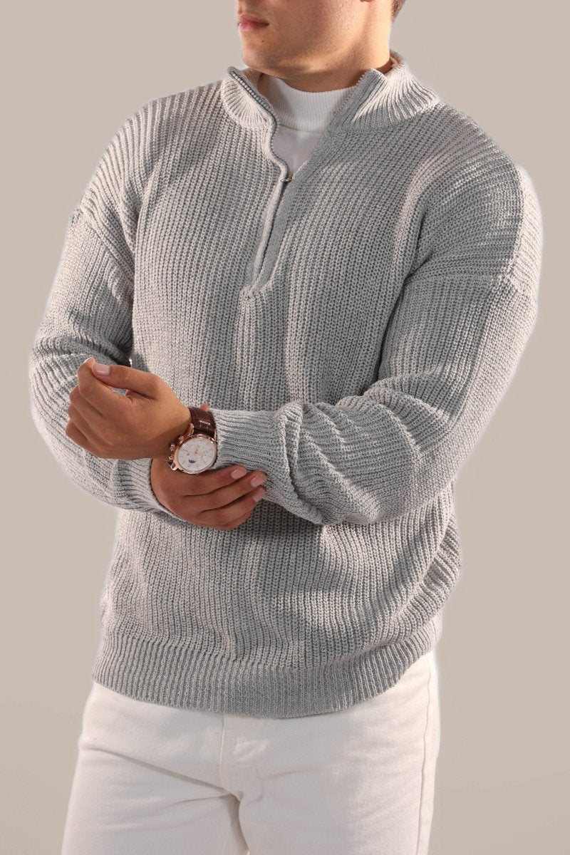 Men's Half Zip Jumper Knitted Stand Collar Rib Trim Warm Layer - Nalani - UK Fashion Clothing and Decor