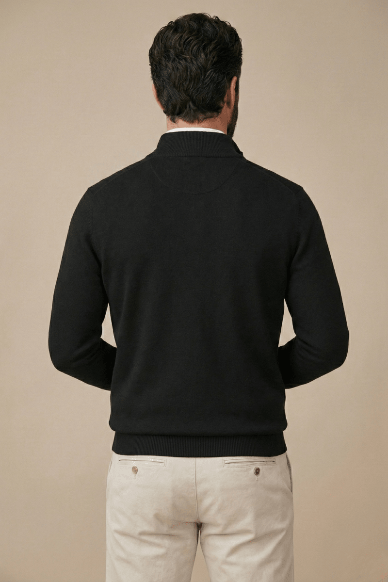 Mens Half Zip Jumper With Stand Collar Long Sleeve And Ribbed Hem - Nalani - UK Fashion Clothing and Decor