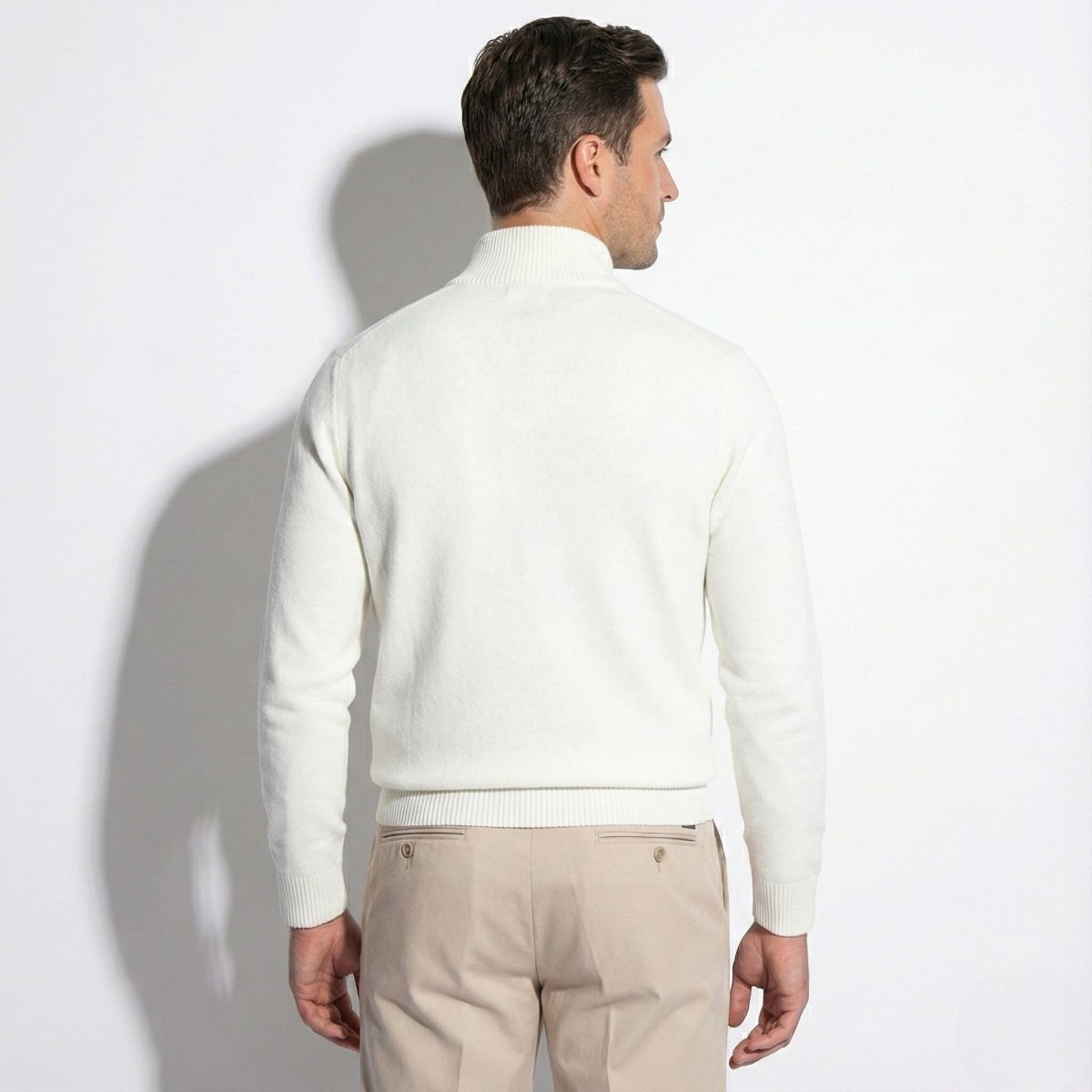 Mens Half Zip Knitted Jumper With High Collar And Ribbed Trim - Nalani - UK Fashion Clothing and Decor