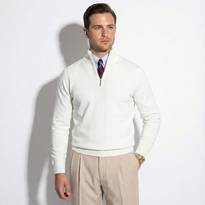 Mens Half Zip Knitted Jumper With High Collar And Ribbed Trim - Nalani - UK Fashion Clothing and Decor