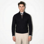 Mens Half Zip Knitted Jumper With High Collar And Ribbed Trim - Nalani - UK Fashion Clothing and Decor