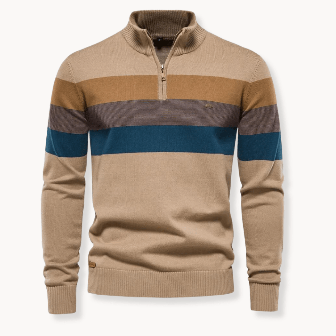 Mens Half Zip Knitted Sweater With Bold Stripes For Autumn Winter - Nalani - UK Fashion Clothing and Decor