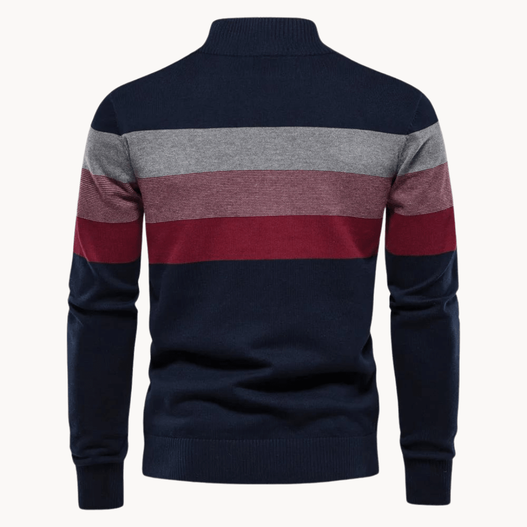 Mens Half Zip Knitted Sweater With Bold Stripes For Autumn Winter - Nalani - UK Fashion Clothing and Decor