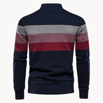Mens Half Zip Knitted Sweater With Bold Stripes For Autumn Winter - Nalani - UK Fashion Clothing and Decor