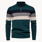 Mens Half Zip Knitted Sweater With Bold Stripes For Autumn Winter - Nalani - UK Fashion Clothing and Decor
