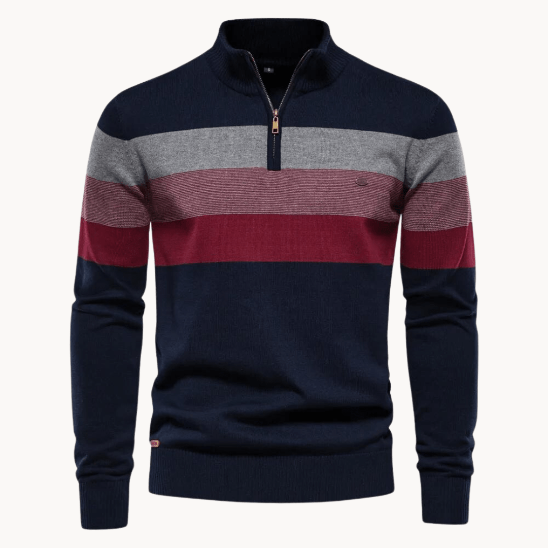 Mens Half Zip Knitted Sweater With Bold Stripes For Autumn Winter - Nalani - UK Fashion Clothing and Decor