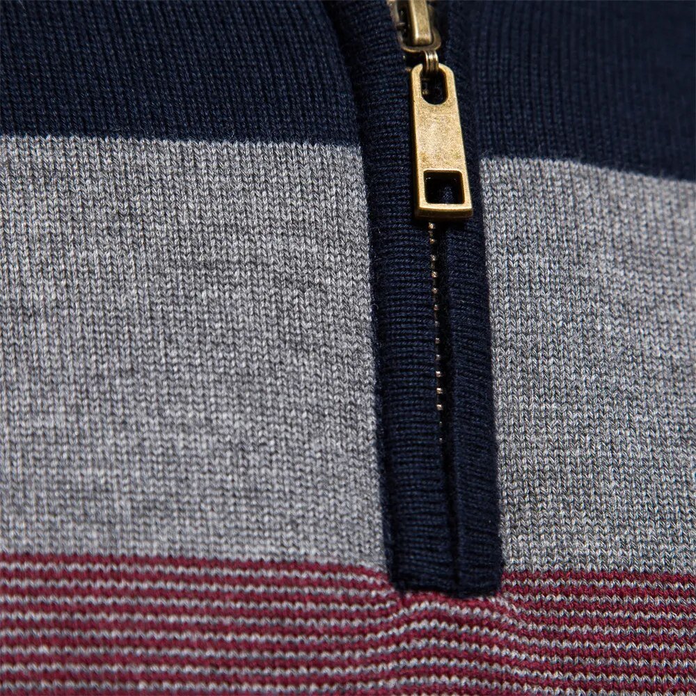 Mens Half Zip Knitted Sweater With Bold Stripes For Autumn Winter - Nalani - UK Fashion Clothing and Decor