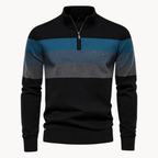 Mens Half Zip Knitted Sweater With Bold Stripes For Autumn Winter - Nalani - UK Fashion Clothing and Decor