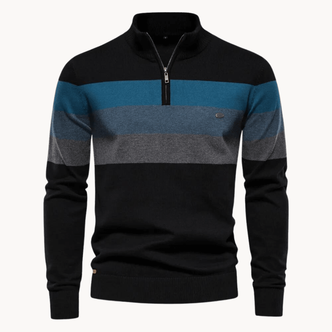 Mens Half Zip Knitted Sweater With Bold Stripes For Autumn Winter - Nalani - UK Fashion Clothing and Decor