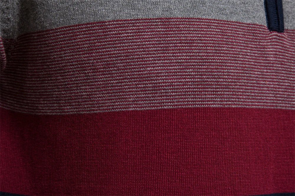 Mens Half Zip Knitted Sweater With Bold Stripes For Autumn Winter - Nalani - UK Fashion Clothing and Decor