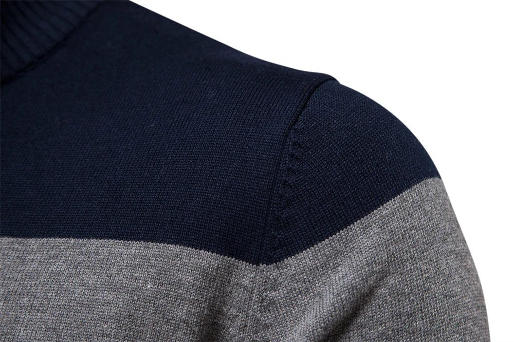 Mens Half Zip Knitted Sweater With Bold Stripes For Autumn Winter - Nalani - UK Fashion Clothing and Decor