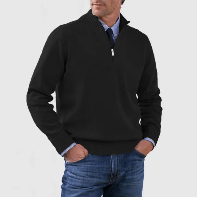 Mens Half Zip Mock Neck Knit Sweater With Ribbed Trims - Nalani - UK Fashion Clothing and Decor