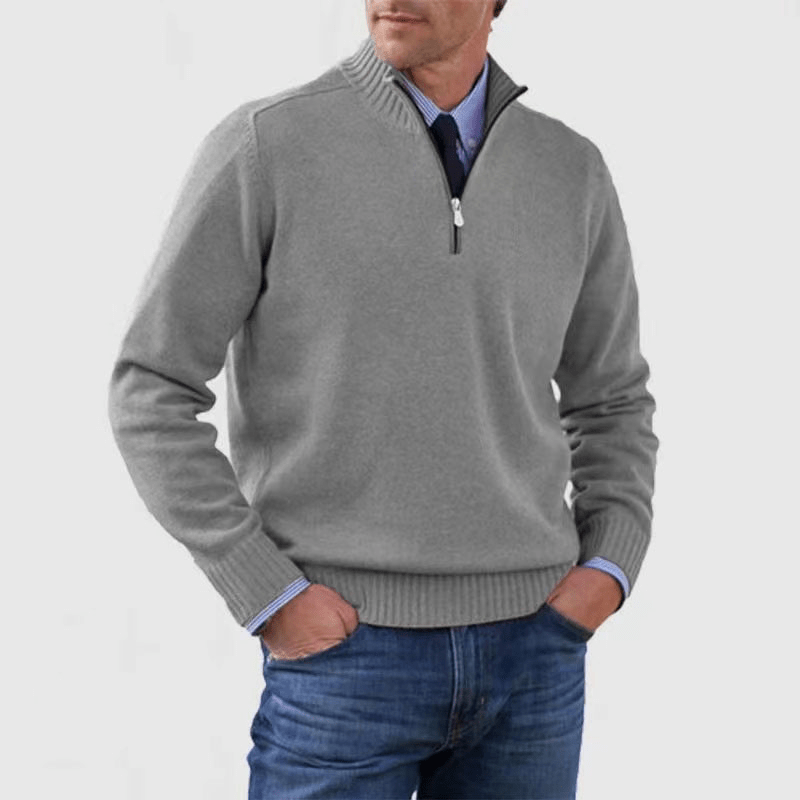 Mens Half Zip Mock Neck Knit Sweater With Ribbed Trims - Nalani - UK Fashion Clothing and Decor
