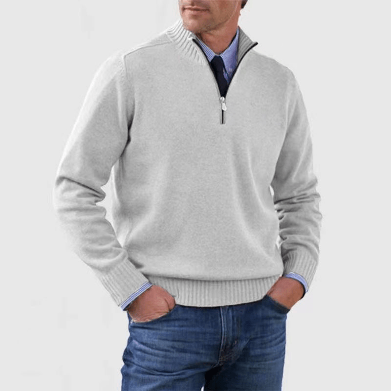 Mens Half Zip Mock Neck Knit Sweater With Ribbed Trims - Nalani - UK Fashion Clothing and Decor