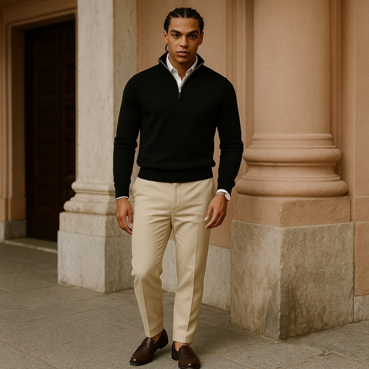 Mens Half Zip Pullover Sweater For Casual Long Sleeve Comfort - Nalani - UK Fashion Clothing and Decor