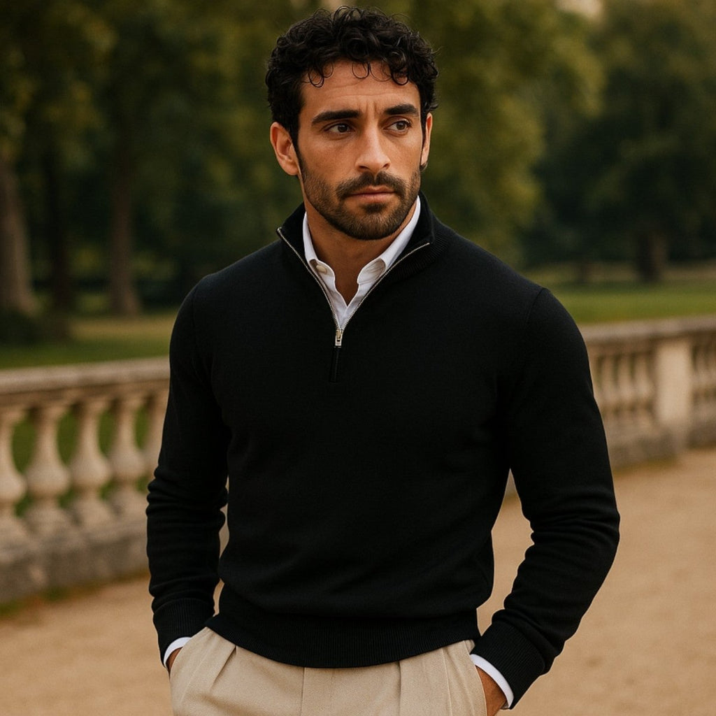 Mens Half Zip Pullover Sweater For Casual Long Sleeve Comfort - Nalani - UK Fashion Clothing and Decor