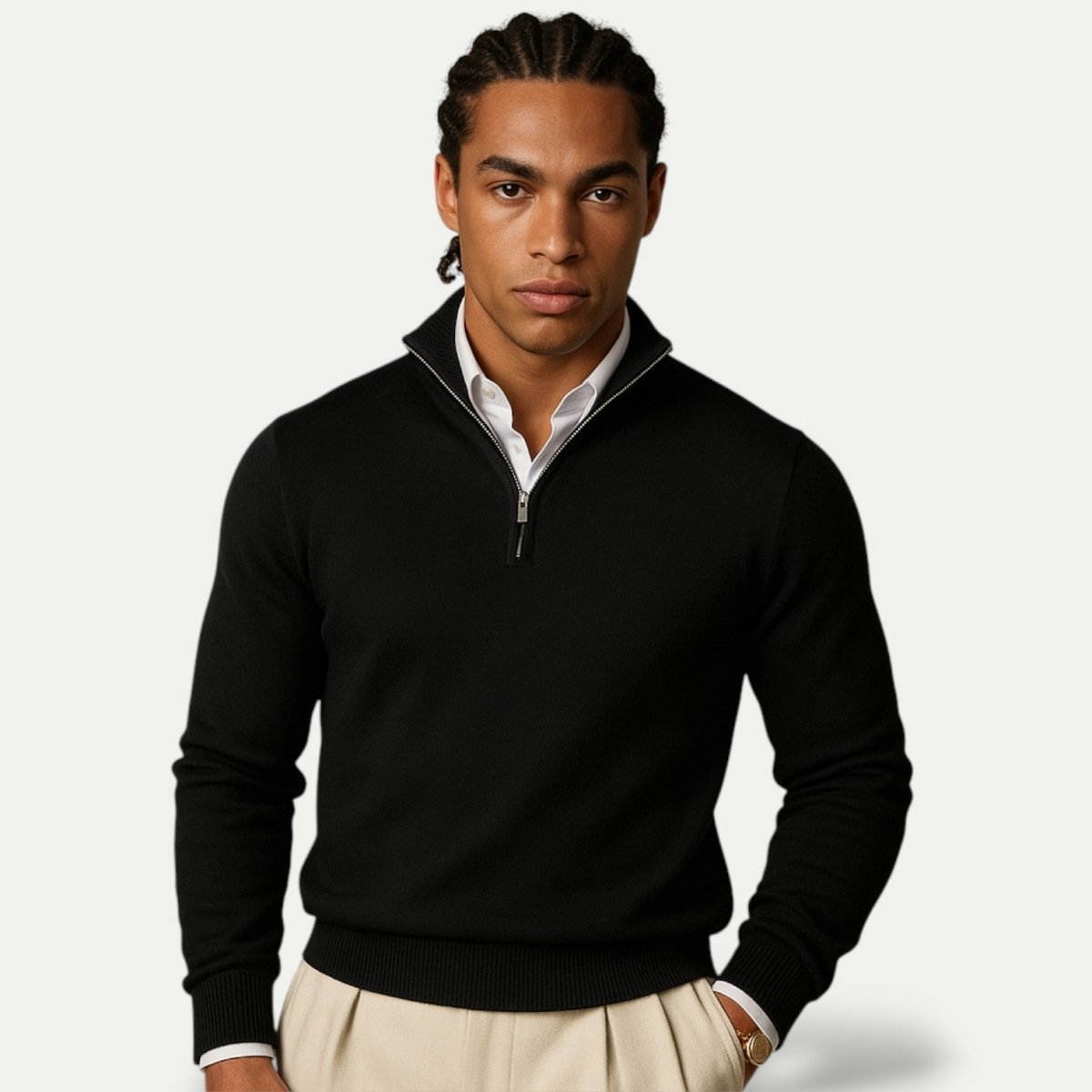Mens Half Zip Pullover Sweater For Casual Long Sleeve Comfort - Nalani - UK Fashion Clothing and Decor