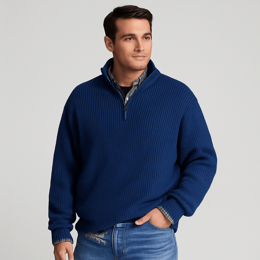 Mens Half Zip Ribbed Sweater With Stand Collar Layering - Nalani - UK Fashion Clothing and Decor