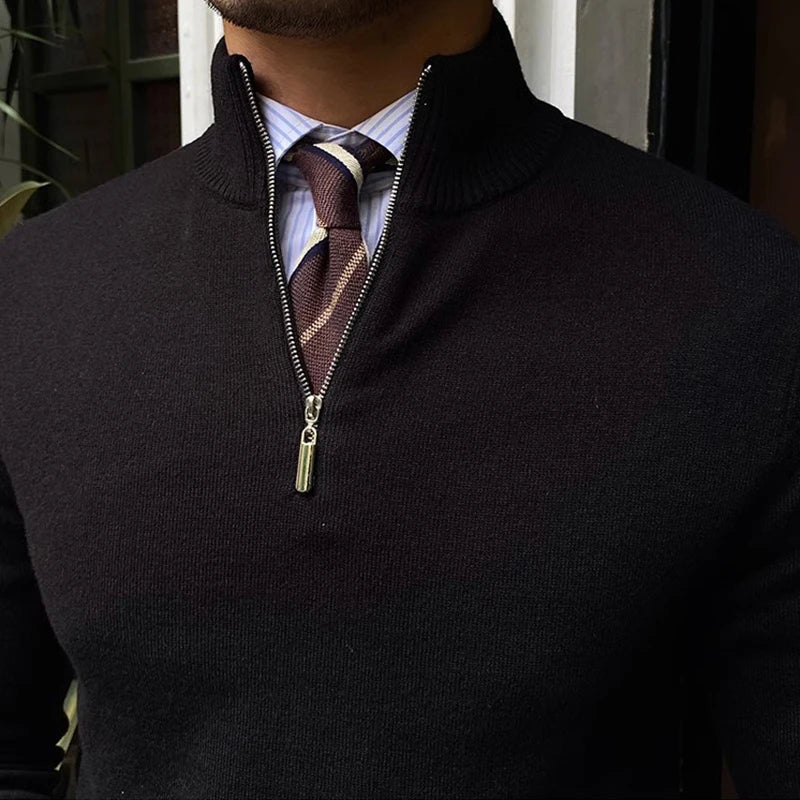 Mens Half Zip Sweater Knit Smart Casual Autumn Winter - Nalani - UK Fashion Clothing and Decor