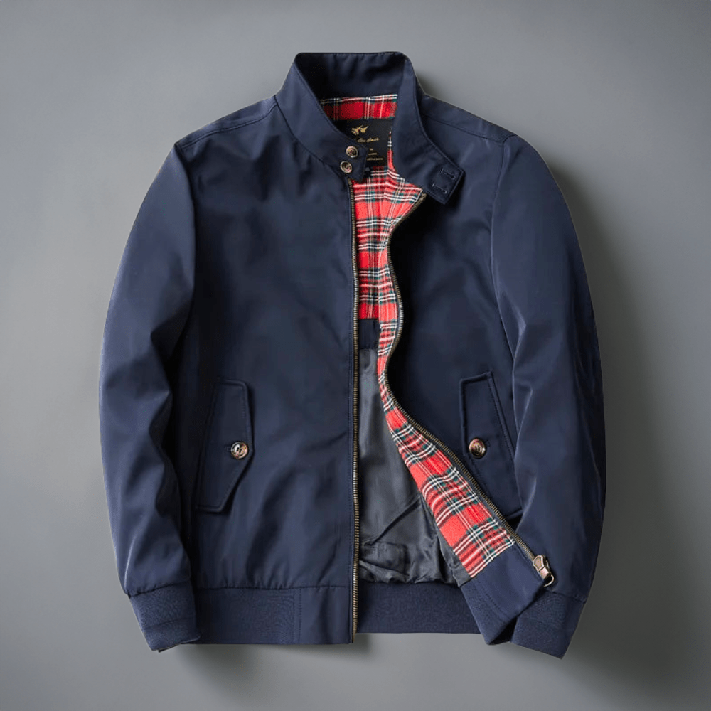 Mens Harrington Zip Front Jacket With Stand Collar Bomber Style - Nalani - UK Fashion Clothing and Decor