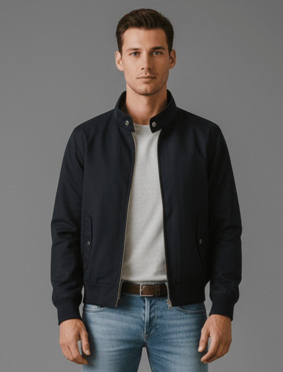 Mens Harrington Zip Front Jacket With Stand Collar Bomber Style - Nalani - UK Fashion Clothing and Decor