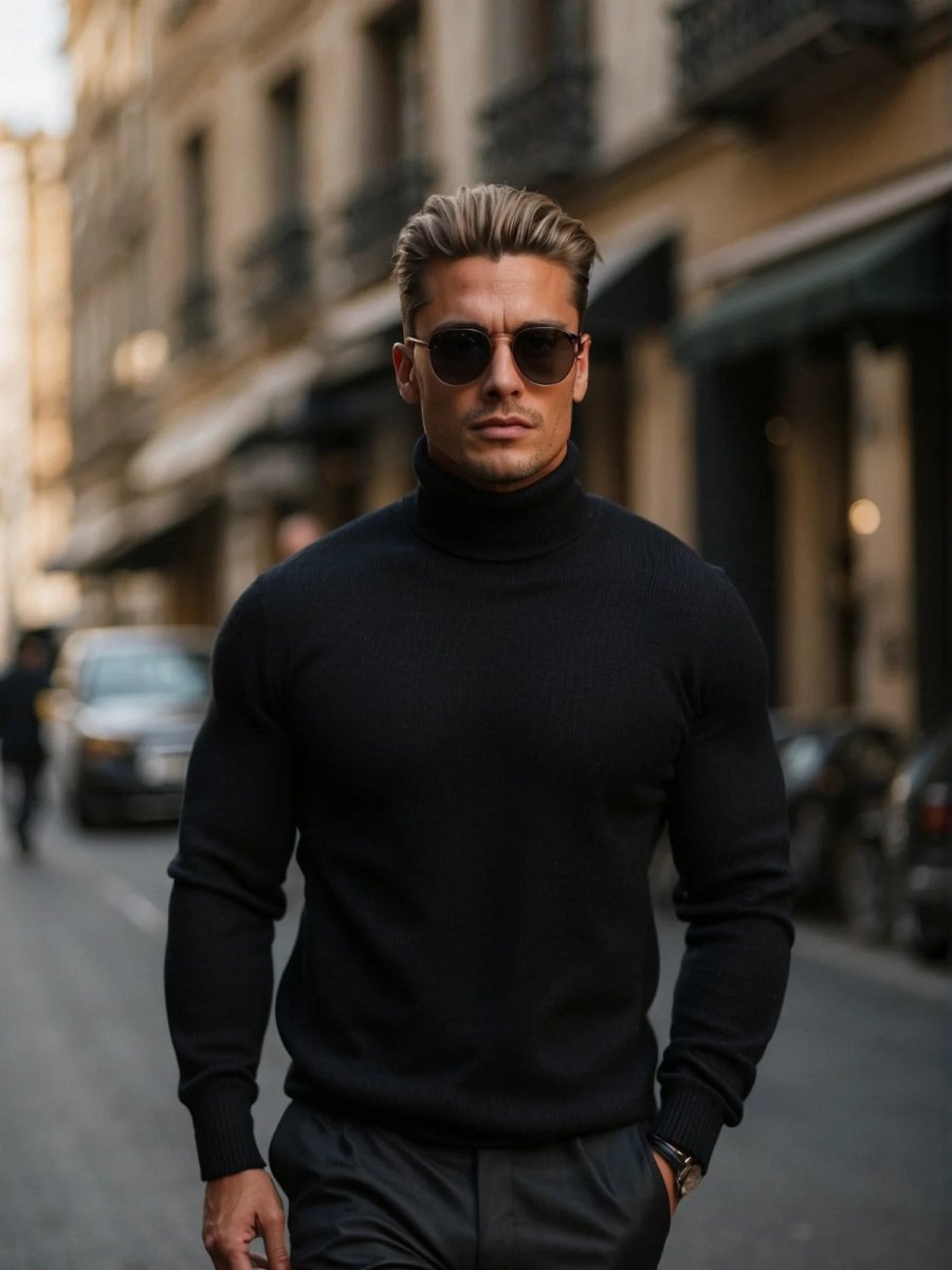 Mens High Neck Knitwear Sweater For Layering Essentials - Nalani - UK Fashion Clothing and Decor