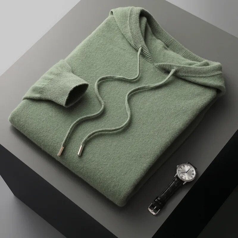 Men's Hoodie Sweater With Minimalist Knit And Drawstring Hood - Nalani - UK Fashion Clothing and Decor