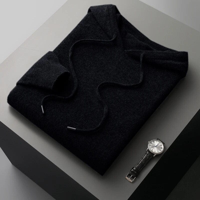Men's Hoodie Sweater With Minimalist Knit And Drawstring Hood - Nalani - UK Fashion Clothing and Decor