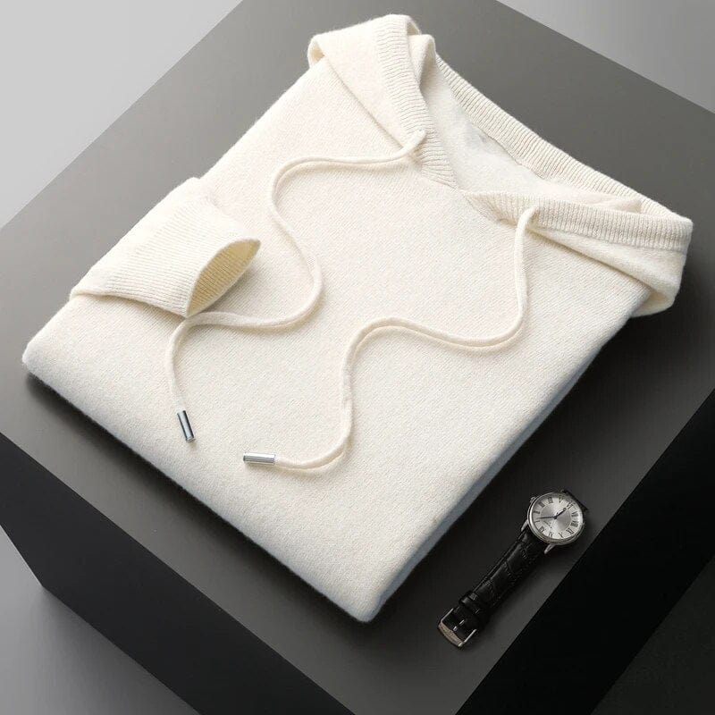 Men's Hoodie Sweater With Minimalist Knit And Drawstring Hood - Nalani - UK Fashion Clothing and Decor