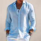 Men’s Linen Casual Long Sleeve Shirt – Solid Colour Button-Up in Multiple Shades - Nalani - Fashion Clothing and Decor